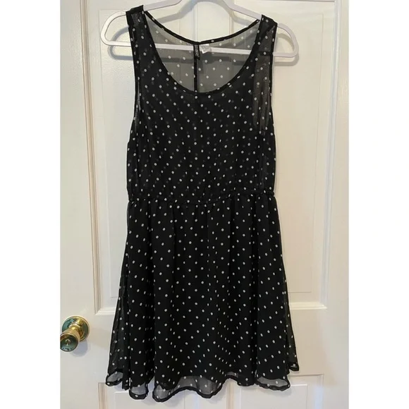 h&m sheer polka dot dress Women's Black/Spotted Sheer chiffon dress